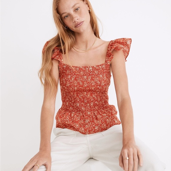 Madewell Lucie Smocked Peplum Top in Piazza Floral - Picture 3 of 5